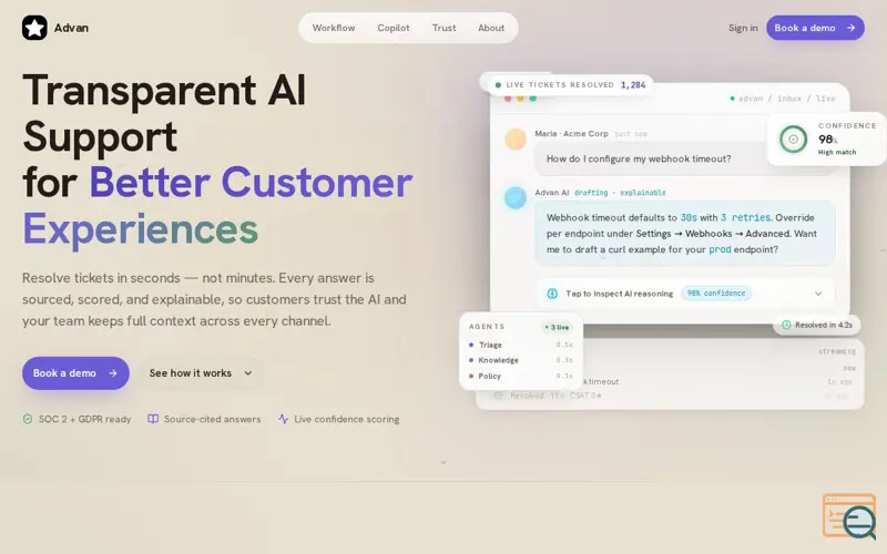Screenshot of Transparent AI Customer Support 