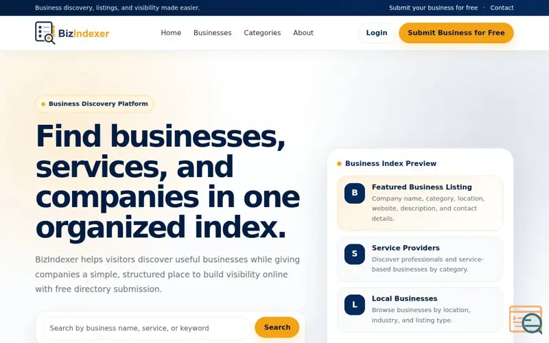 Screenshot of BizIndexer