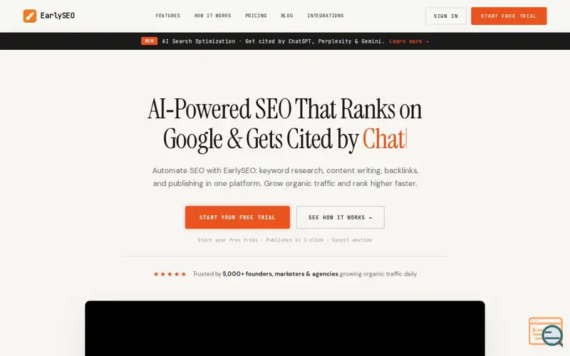 Screenshot of EarlySEO