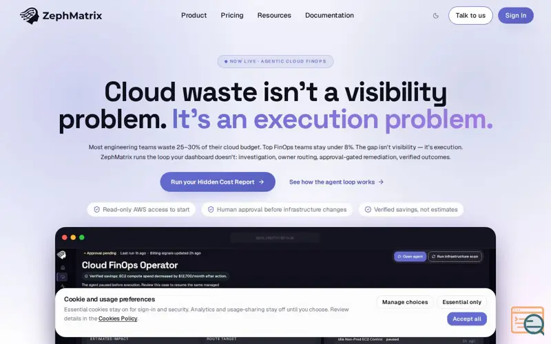 Screenshot of ZephMatrix — Agentic Cloud FinOps