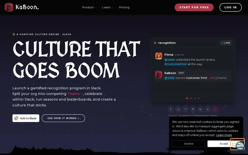 Screenshot of Slack employee recognition software | KaBoon
