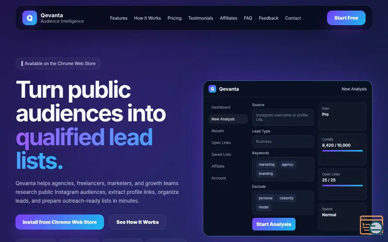 Screenshot of Qevanta Instagram Lead Discovery