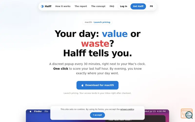 Screenshot of Halff, a launch using Formspree