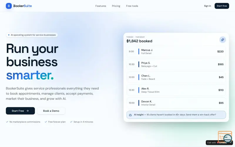 Screenshot of BookerSuite, a launch using Lovable