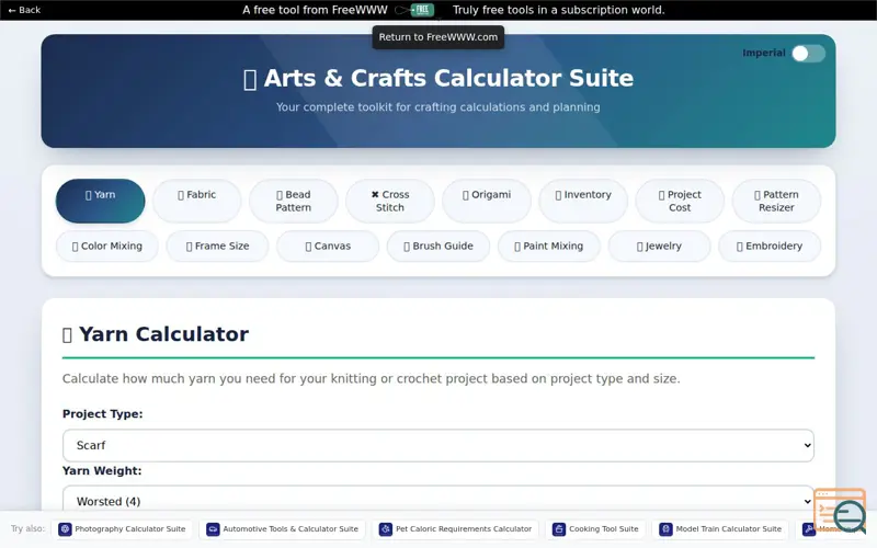 Screenshot of Art & Craft Calculator Suite
