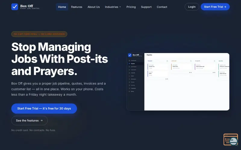 Screenshot of Box Off | Job Management Software for UK Tradespeople