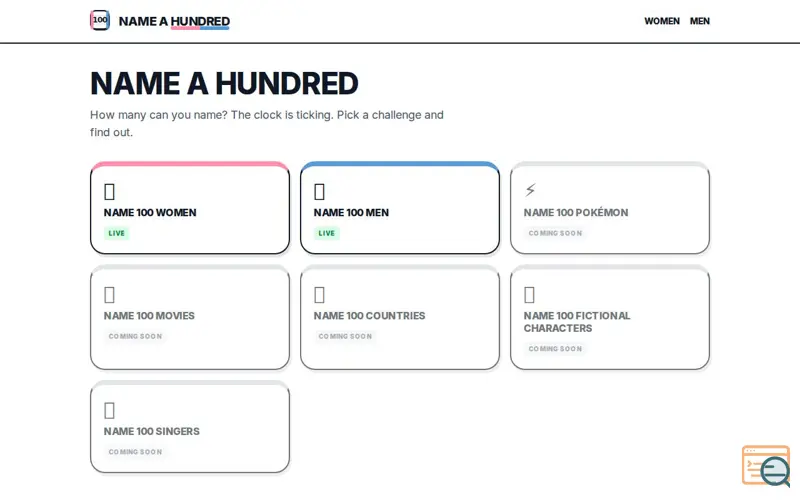 Screenshot of Name a Hundred
