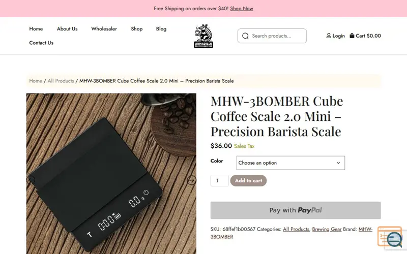 Screenshot of Armadillo Coffee Roasters
