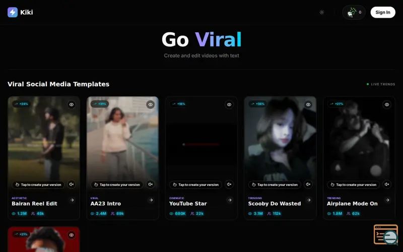 Screenshot of Kiki Video AI