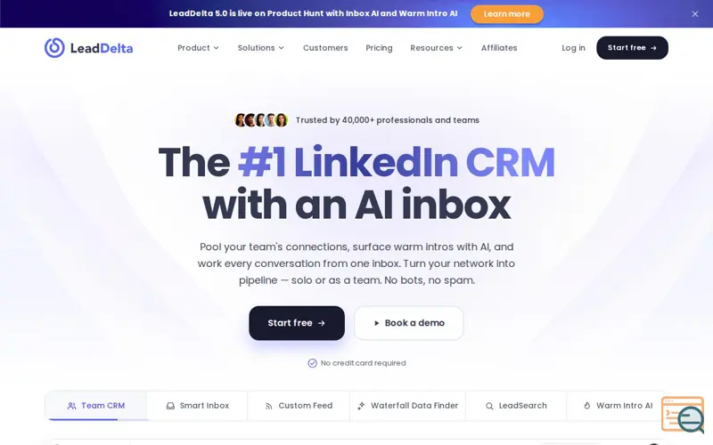 Screenshot of LeadDelta 5.0: AI Warm Intros + AI Inbox
