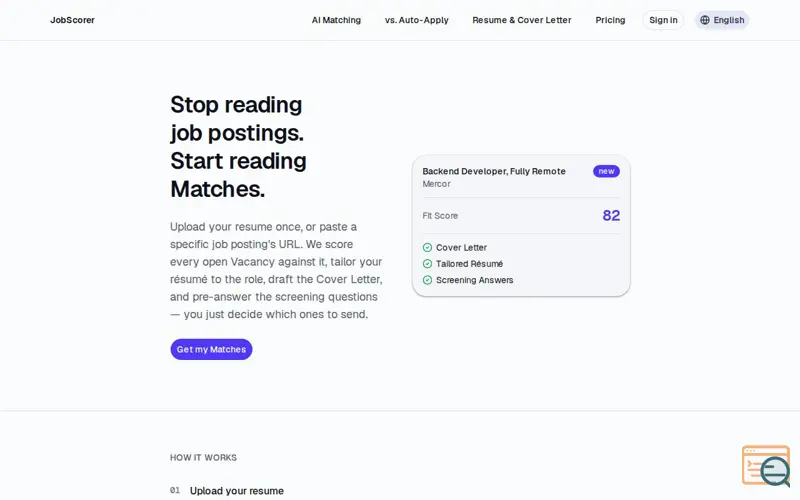 Screenshot of JobScorer — Stop Reading Job Postings, Start Reading Matches