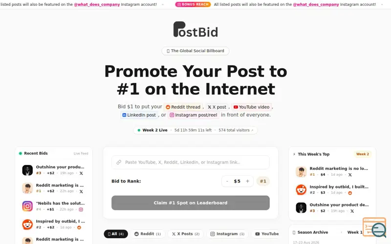 Screenshot of postbid.lol