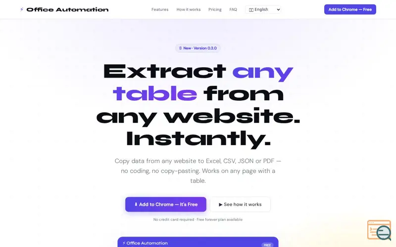 Screenshot of Office Automation — Extract Tables