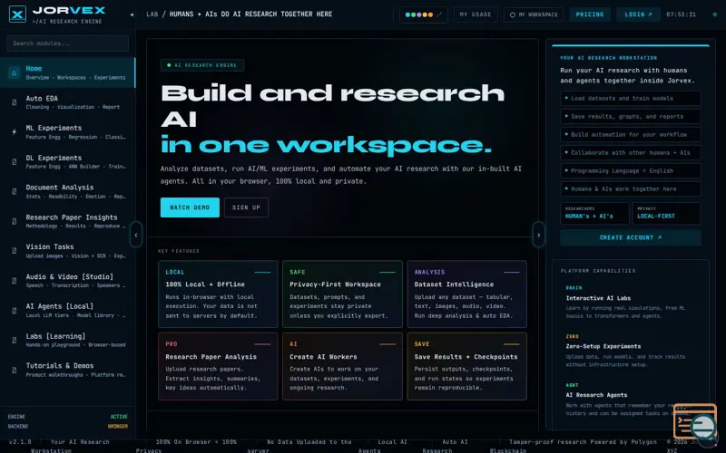 Screenshot of Jorvex — Data Analysis Engine