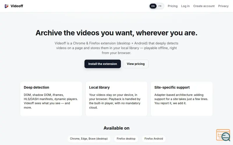 Screenshot of Videoff — detect & archive web videos