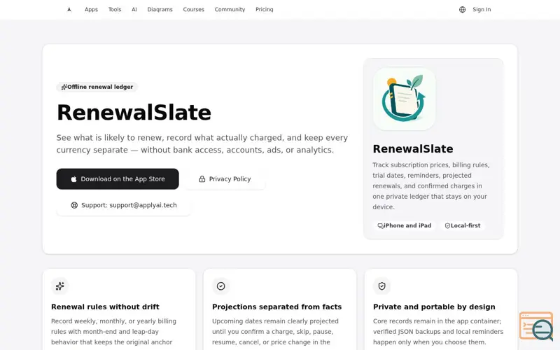 Screenshot of RenewalSlate