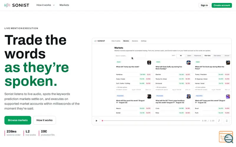 Screenshot of Sonist Trade · automated mention trading