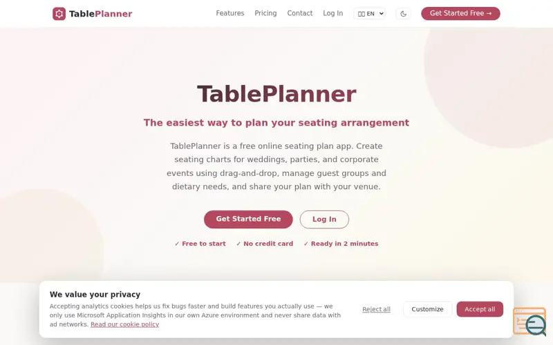 Screenshot of TablePlanner