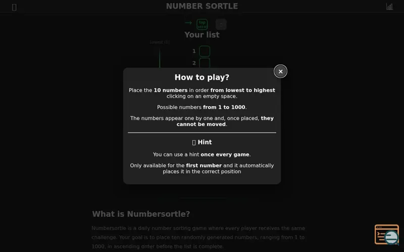 Screenshot of NumberSortle, a launch using Google Search Console
