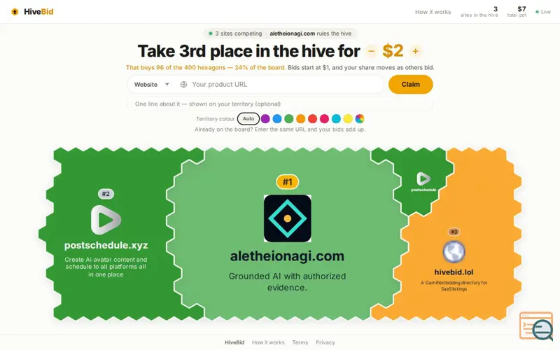 Screenshot of HiveBid
