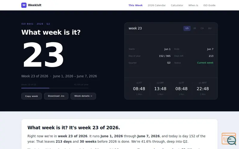 Screenshot of WeekIsIt