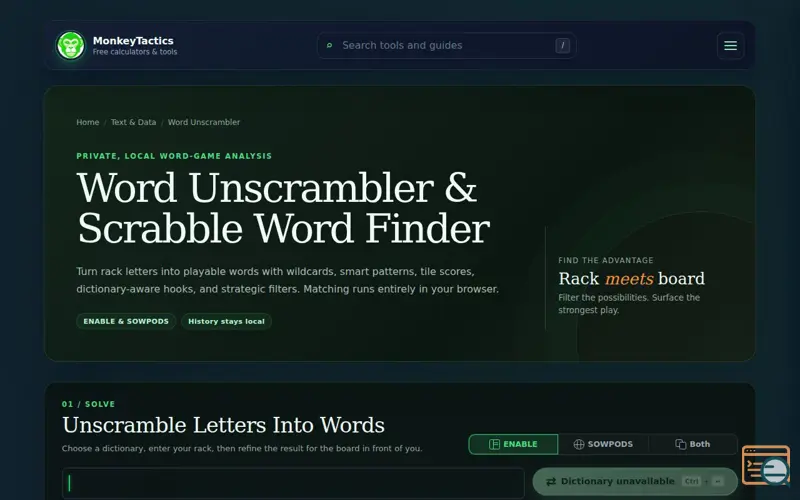 Screenshot of MonkeyTactics Word Unscrambler