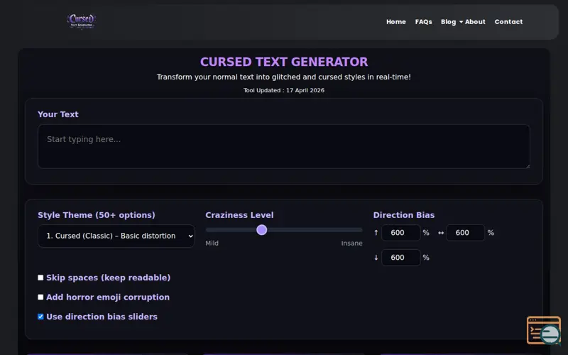 Screenshot of Cursed Text Generator
