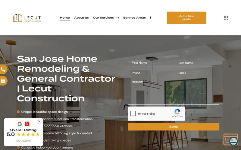 Screenshot of Lecut Construction, a launch using Advanced Popups