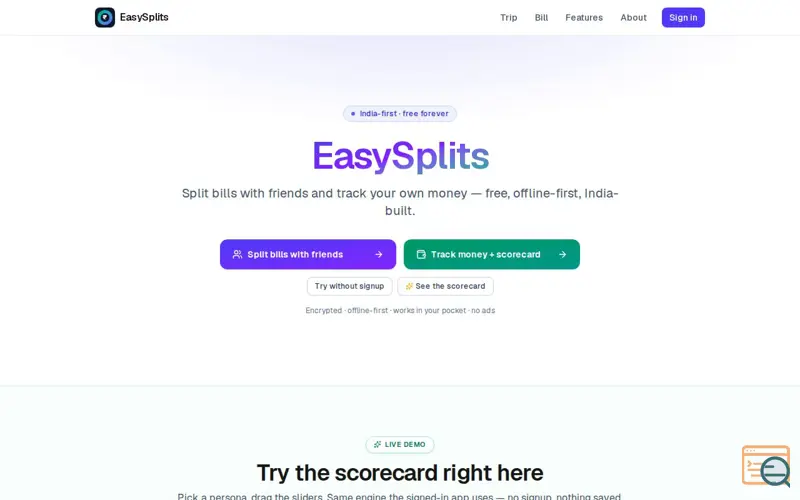 Screenshot of EasySplits