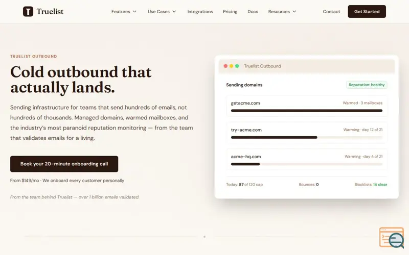 Screenshot of Truelist Outbound
