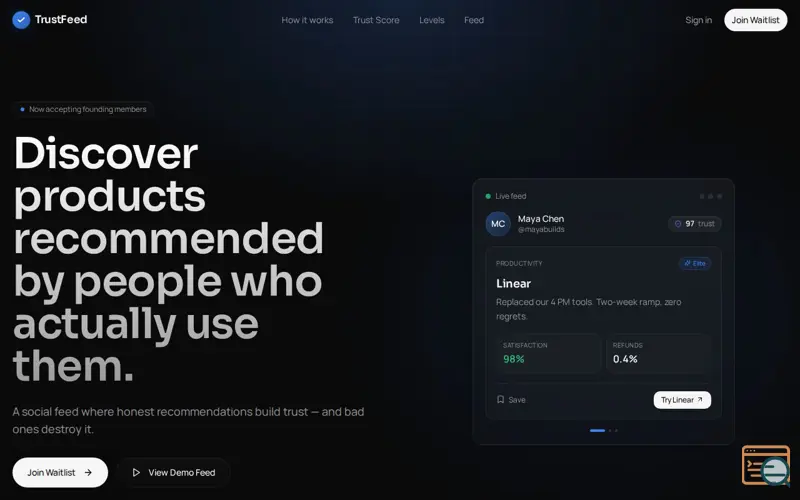 Screenshot of TrustFeed