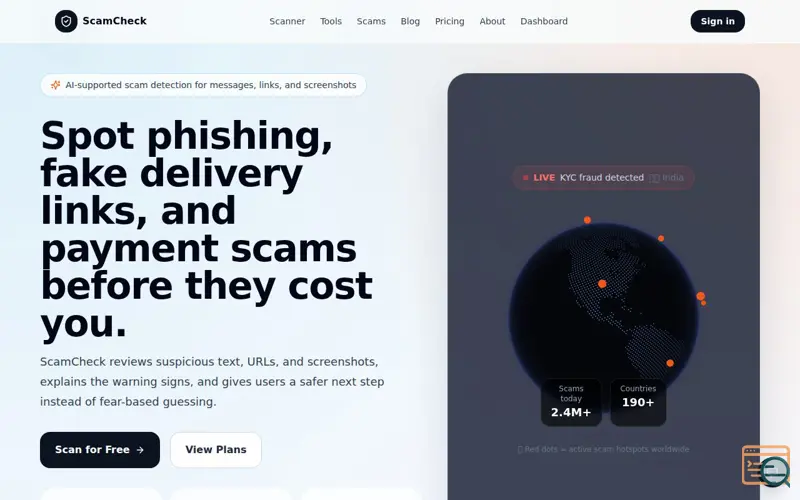Screenshot of ScamCheck