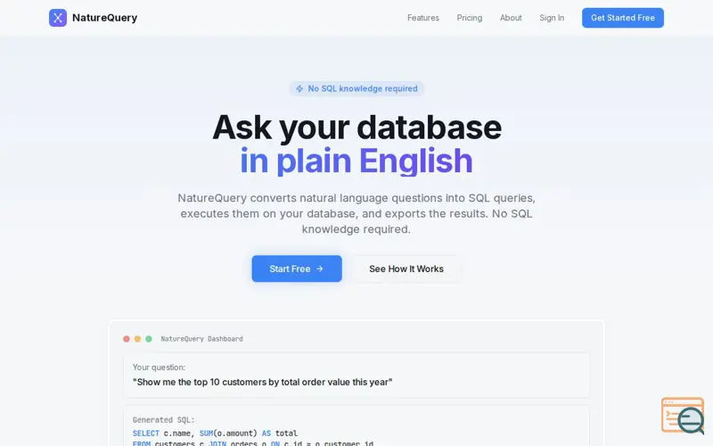 Screenshot of NatureQuery