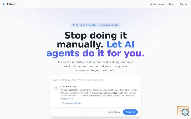 Screenshot of AI Agent Builder | AiGent