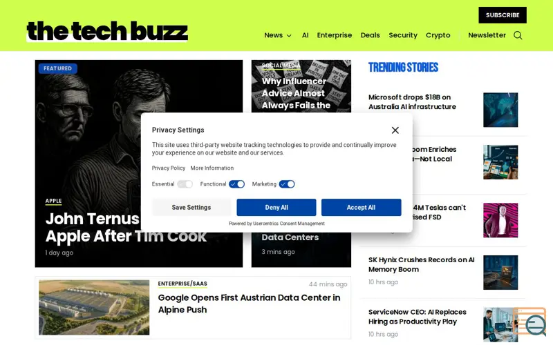 Screenshot of The Tech Buzz, a launch using DigitalOcean Spaces