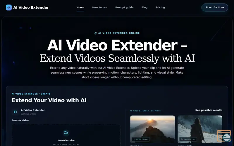 Screenshot of AI Video Extender – Make Your Videos Longer With AI, a launch using CNZZ