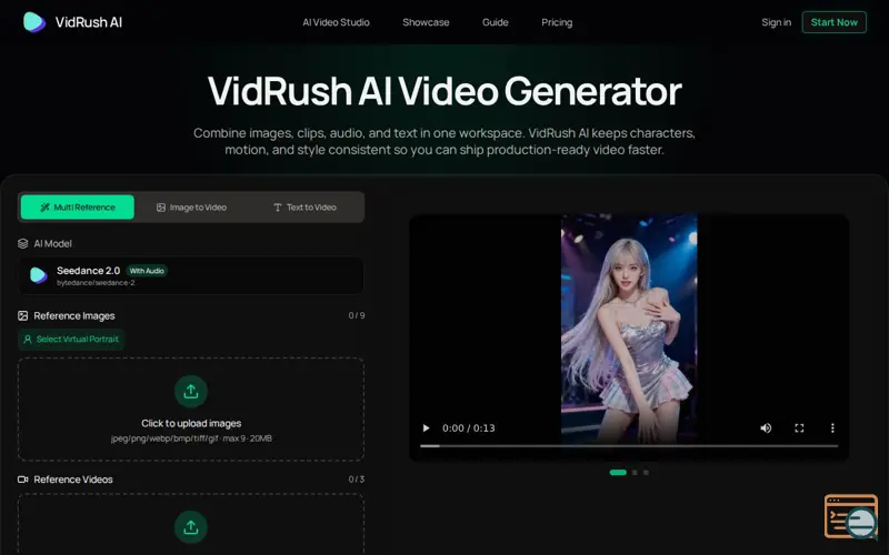 Screenshot of VidRush AI — AI Long Video Generator | Up to 30s