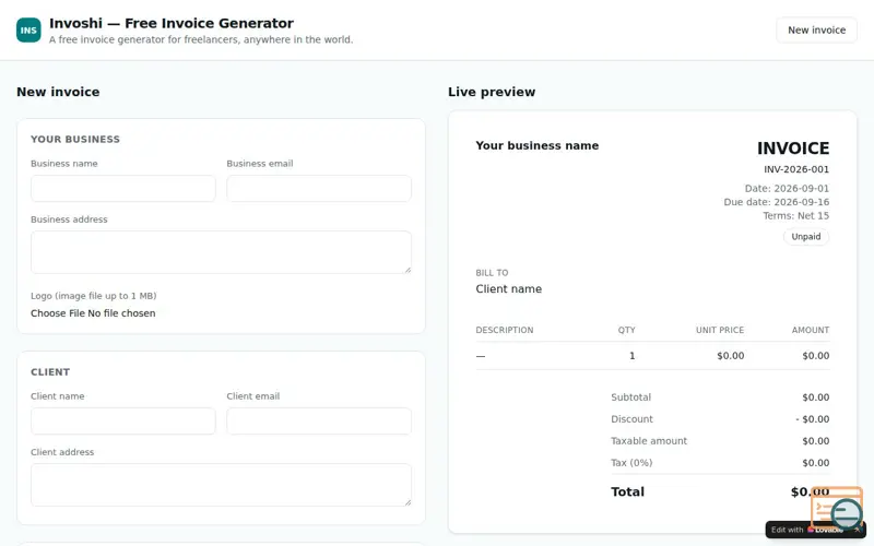 Screenshot of Invoshi