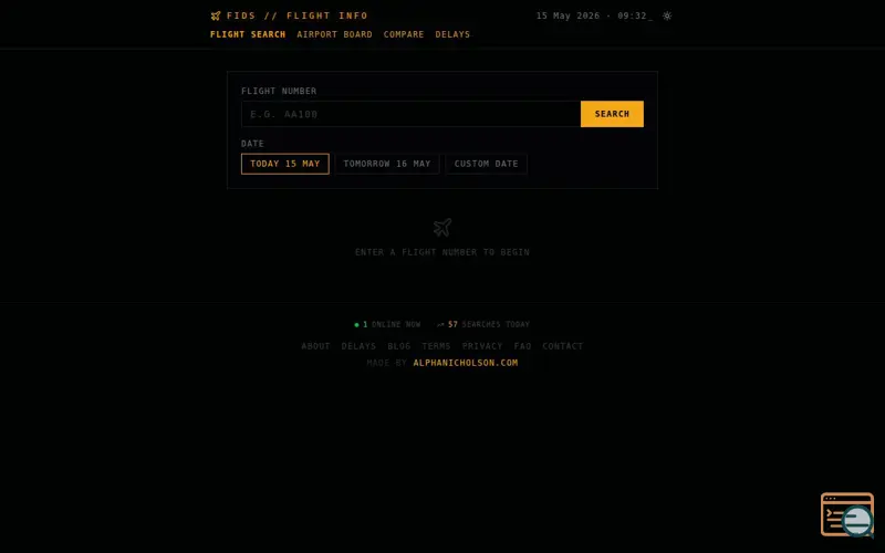 Screenshot of AlphaFlights