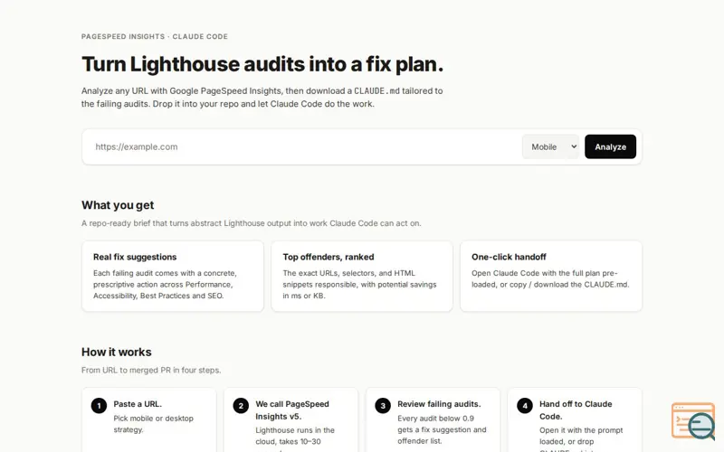 Screenshot of PageSpeed → CLAUDE.md