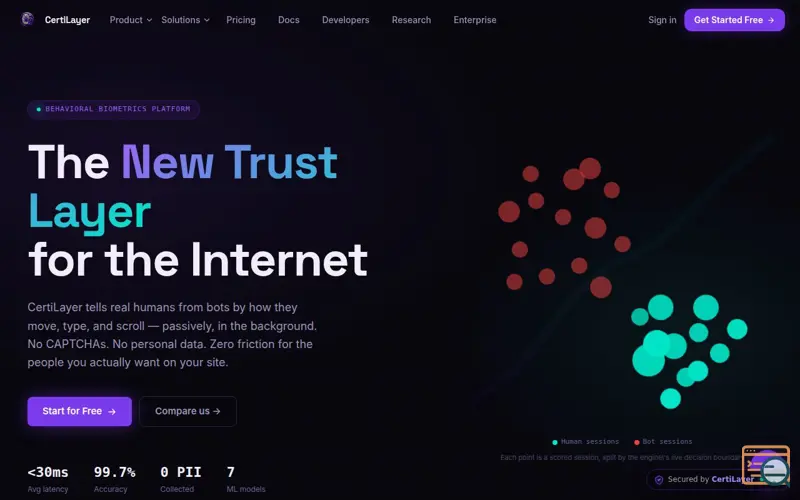 Screenshot of CertiLayer — Trust Layer for the Internet