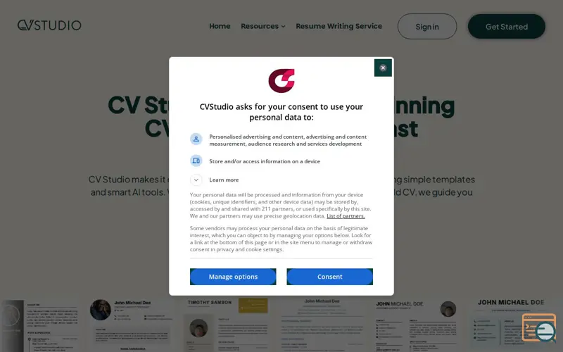 Screenshot of CV Studio