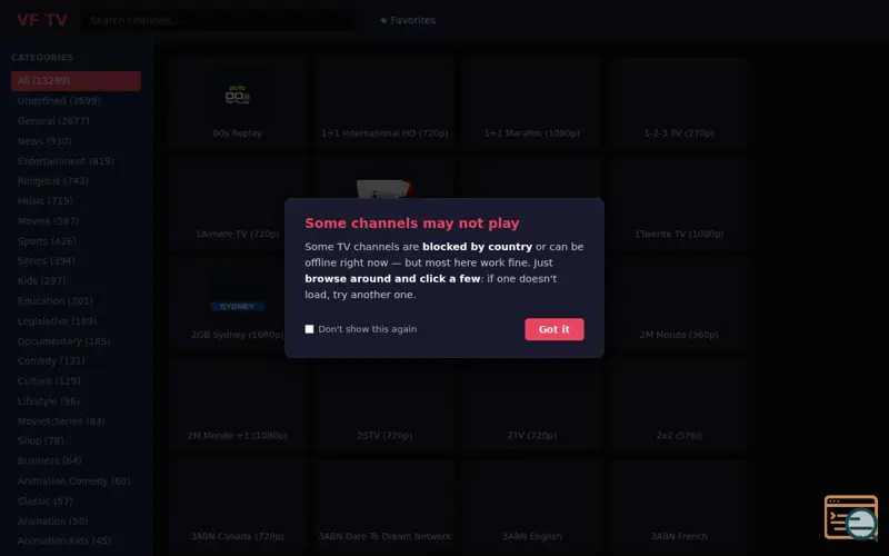 Screenshot of VF TV — Free Live TV