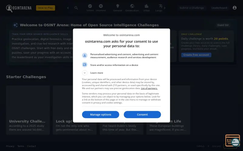 Screenshot of OSINT Arena