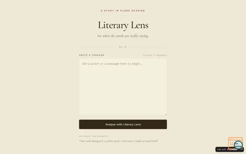 Screenshot of Literary Lens