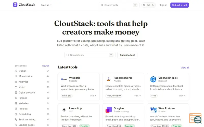 Screenshot of CloutStack