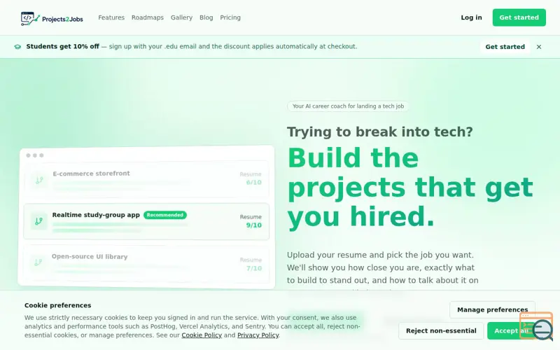 Screenshot of Projects2Jobs AI