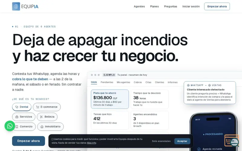Screenshot of Equipia — Haz crecer tu PYME con un equipo de IA