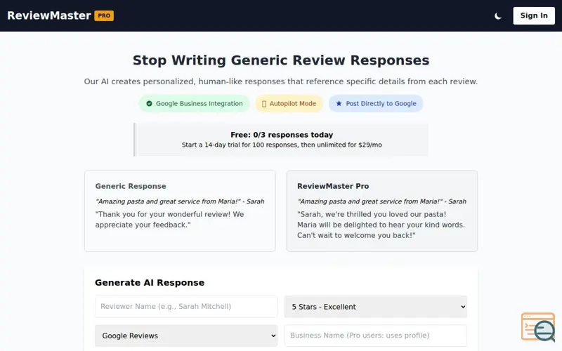 Screenshot of ReviewMaster 
