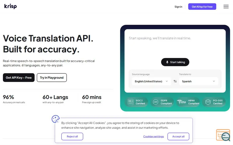 Screenshot of Krisp Voice Translation API